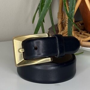 Vtg DKNY Italian Leather Belt Black Minimalist Brass Buckle Y2K 90s Donna Karan